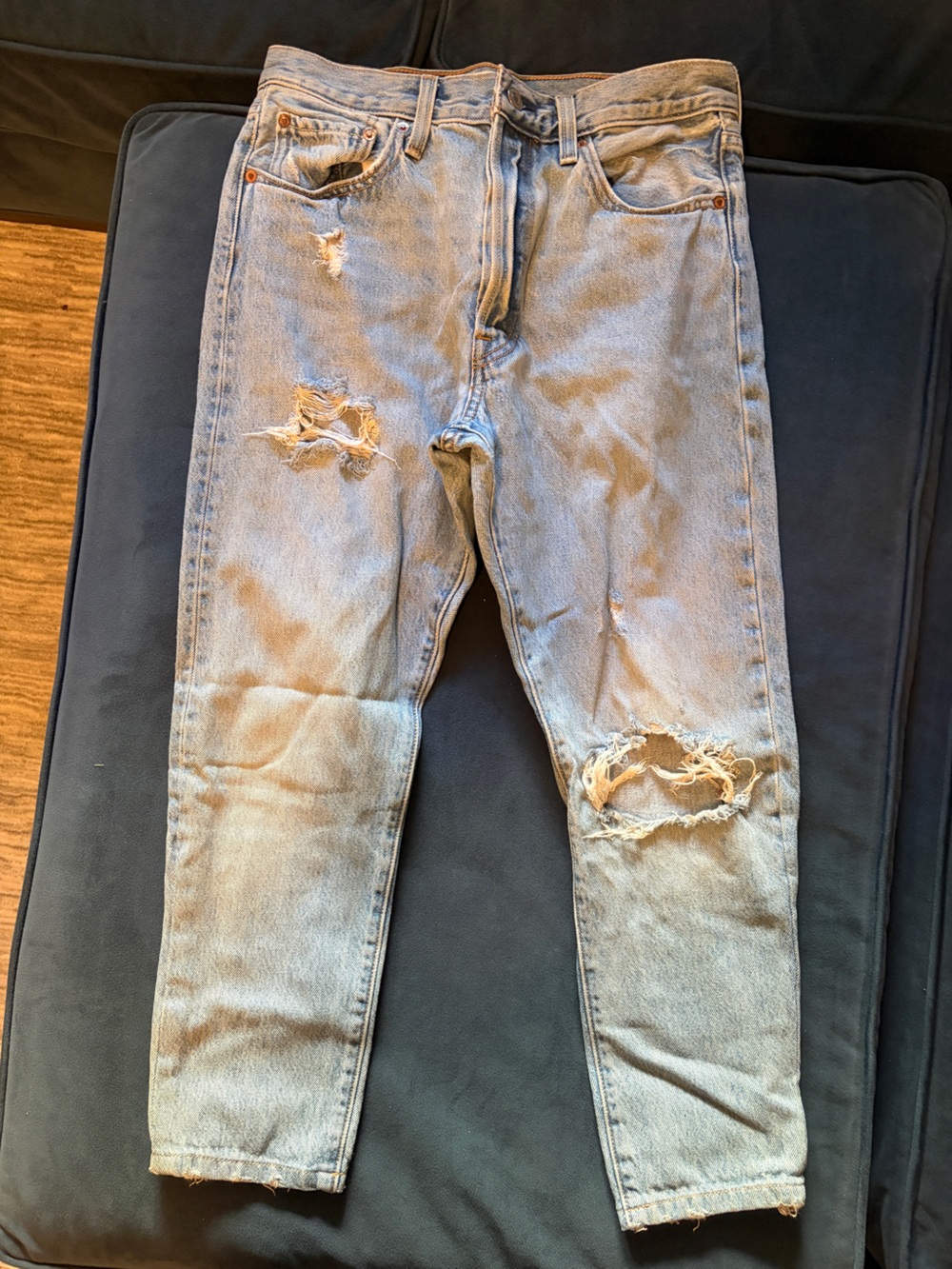 Levi’s 501 Classic Light Blue Distressed Jeans
